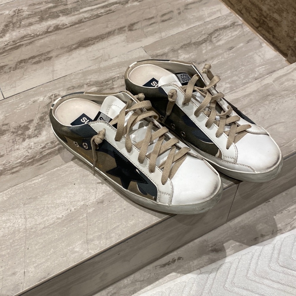 Golden Goose green camoflouge Super Star Sabot